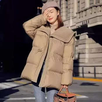 Пуховик женский средний и длинный зимний пояс на талии сладкий уменьшение возраста новый универсальный большой лацкан куртка S (recommended weight 90-55 kg) чёрный