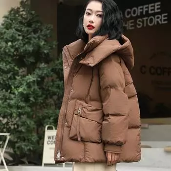 Пуховик женский средний и длинный зимний утолщенный новый теплый и универсальный модный повседневный белый пуховик S (recommended weight 90-60 kg) чёрный