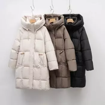 Пуховик женский средний и длинный зимняя новая корейская версия модная куртка из утепленного белого утиного пуха M
