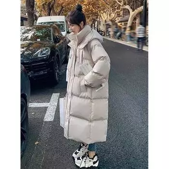 Пуховик женский, средняя и длинная зимняя куртка выше колена из утолщенного хлопка XS