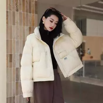 Пуховик женский утолщенный конфетного цвета 2024 зимняя новинка воротник-стойка с капюшоном короткая теплая куртка прилив S (recommended weight 90-120)