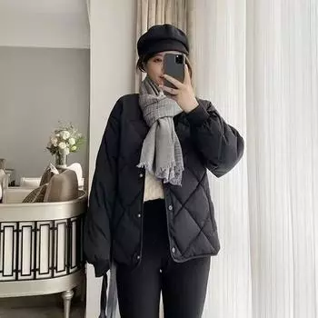 Пуховик женский высокого качества с узором «ромбы», короткий, легкий и тонкий S