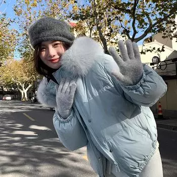 Пуховик женский высокого класса 2024 новый натуральный мех лисы короткий модный свободный утолщенный пиджак в японском и корейском стиле S розовый