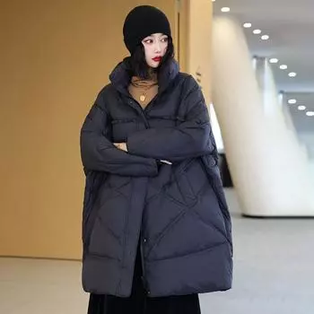 Пуховик женский высокого класса, новый корейский вариант, кокон, свободный и утолщенный, длинный, универсальный, повседневный, белый, на утином пуху M чёрный