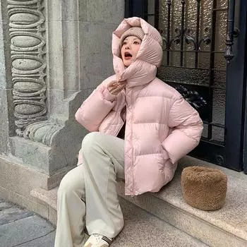 Пуховик женский высокого класса, женская зимняя мода 2024 года, с капюшоном, утолщенный, на ощупь, белый, на утином пуху, маленькая куртка из хлеба S слоновая кость