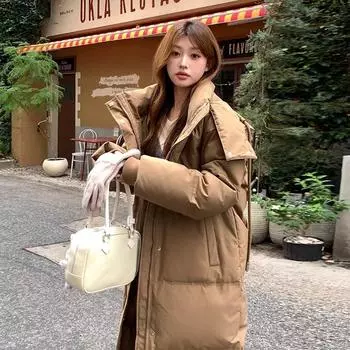 Пуховик женский высокого класса, женская зимняя новая куртка средней и длинной длины выше колена для пары, белая утиная пуховая утепленная куртка для хлеба, прилив S 90-60 kg чёрный