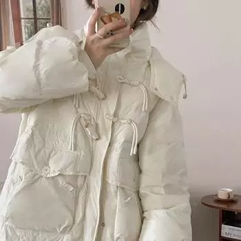 Пуховик женский высокого класса женская зимняя одежда средней и длинной длины 2024 новая модная белая утиная пуховая утепленная куртка с капюшоном S
