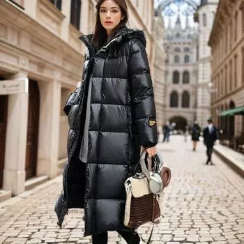 Пуховик женский высокого класса женская зимняя одежда длинный корейский вариант пуховик с капюшоном зимняя куртка на утином пуху S (Recommendations 80-105)