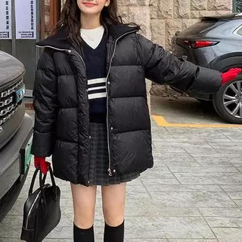 Пуховик женский высокого класса женское зимнее пальто на утином пуху женская короткая зимняя куртка из хлопка One size fits all (recommended 80-75kg) чёрный