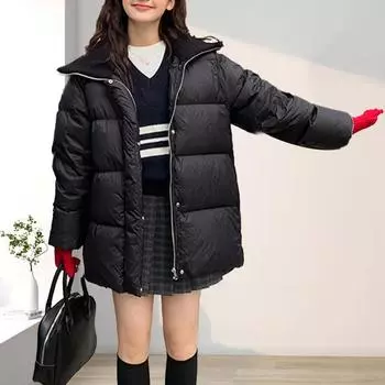 Пуховик женский высокого класса женское зимнее пальто на утином пуху женская корейская версия короткая зимняя куртка One size fits all (recommended 80-75kg) чёрный