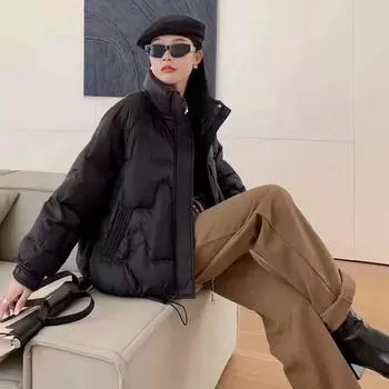 Пуховик женский, высококачественная женская одежда 2024 года, новая средняя и длинная корейская версия, модная куртка на утином пуху, большой размер S (recommended within 55kg) чёрный