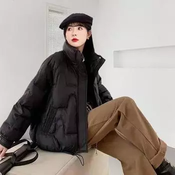 Пуховик женский, высококачественная женская одежда 2024 года, новая средняя и длинная корейская версия, модная куртка на утином пуху, большой размер S (recommended within 55kg) чёрный