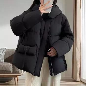Пуховик женский, высококачественная женская зимняя одежда, высококачественный утиный пух, модная куртка с капюшоном, куртка большого размера S (100-62.5kg recommended) чёрный