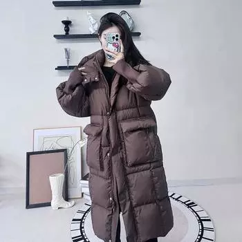 Пуховик женский зима 2024 новый средний и длинный белый утиный пух высокого класса модная длинная теплая куртка женская S recommends within 65kg