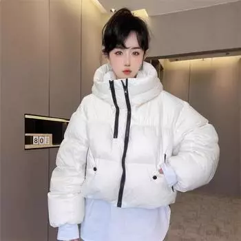 Пуховик женский зимний 2024 года, новый с капюшоном, с длинными рукавами, двойная молния, белый утиный пух, короткое пальто прилив S