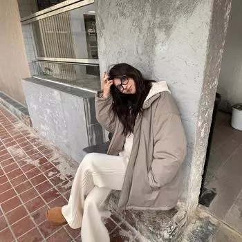 Пуховик женский зимний 2024 новый белый утиный пух свободный студенческий стиль маленький средний и длинный воротник-стойка теплая куртка S хаки