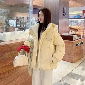 Пуховик женский зимний 2024 новый маленький короткий модный свободный утолщенный белый утиный пух высокого класса иностранный стиль куртка S size, suitable for 85 to 55 kg