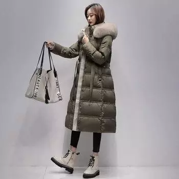 Пуховик женский зимний 2024 новый средний и длинный женский лисья шерсть 90 пух утиный пух женский высокого класса M (recommended within 50kg)