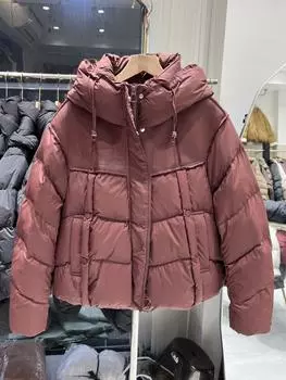 Пуховик женский зимний новый короткий маленький цветной модный повседневный с капюшоном белый утиный пуховик S recommends within 60 kg чёрный