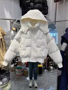 Пуховик женский зимний новый с капюшоном иностранный стиль мода маленький белый утиный пуховик прилив S recommends within 60 kg зелёный