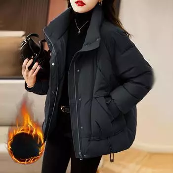Пуховик Женский Зимний Утепленный Пуховик Большого Размера Толстый Утепленный Пуховик Модный Пуховик XXXL чёрный