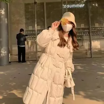 Пуховик женский, зимний, женский, модный, однотонный, средней длины, темно-синий с воротником, дизайн, чувственное пальто S