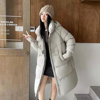 Пуховик женский зимняя одежда средняя и длинная толстая 2024 новый 90 утиный пух с капюшоном модное пальто пальто S (recommended 80-60kg) чёрный