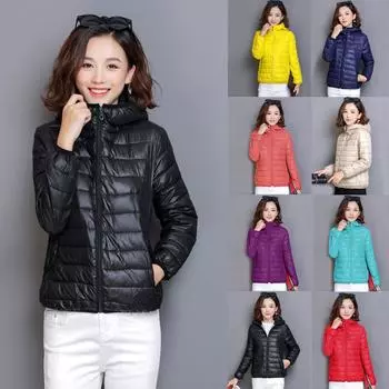 Пуховик, женское пальто, осенне-зимние куртки, теплая стеганая парка, женская легкая женская сверхлегкая куртка с капюшоном S чёрный