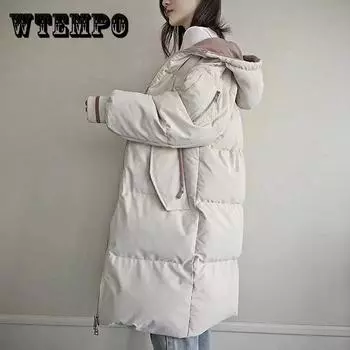 Пуховик, женское зимнее хлопковое пальто, однотонное корейское свободное пальто большого размера, утолщенная хлопковая одежда средней длины XL белый
