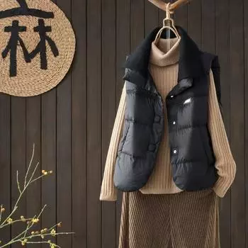 Пуховик жилет женский 2024 новая осенняя одежда корейская версия белый утиный пух жилет жилет жилет жилет жилет снаружи S