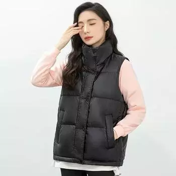 Пуховик жилет женский 2024 зима новый женский короткий воротник стойка однотонный универсальный повседневный жилет S size 90-60kg белый