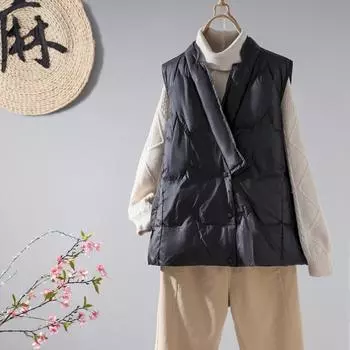 Пуховик жилет женский высокого класса женский корейский вариант V-образный вырез темперамент легкий и теплый жилет маленький ароматный жилет куртка прилив one size fits all хаки