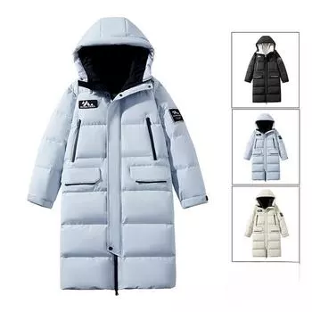 Пуховик Зимний мужской повседневный длинный однотонный универсальный пуховик с капюшоном Новая модная куртка S