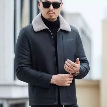 Пуховик зимний средний возраст мужская кожаная куртка натуральная кожа мужская утолщенная теплая куртка папы куртка кожаный пуховик M