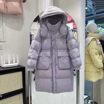 Пуховик зимний женский 2024 новый маленький средний и длинный тонкий утолщенный с капюшоном теплая куртка S розовый