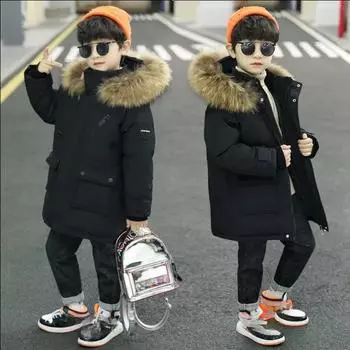 Пуховики для мальчиков, зимняя одежда. Стеганые куртки для мальчиков 170 чёрный