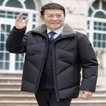 Пуховики для мужчин среднего и пожилого возраста, короткая модная повседневная куртка для папы, белая, на утином пуху, зима M серый