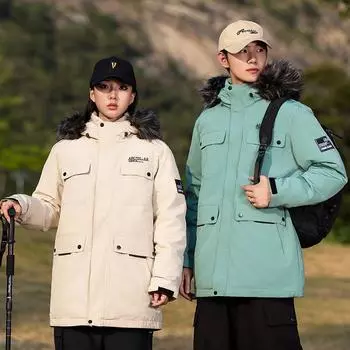 Пуховики мужские и женские с одинаковым капюшоном, утолщенные, средней и длинной длины, чтобы сохранить тепло S чёрный