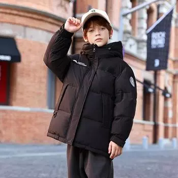 Пуховики средней длины для детей, Зимняя толстая и теплая верхняя одежда для мальчиков и девочек 120cm чёрный