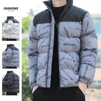 Пуховое хлопковое пальто, мужское новое зимнее модное брендовое хлопковое пальто с буквенным принтом и воротником-стойкой, утолщенное пальто с хлебом 4XL