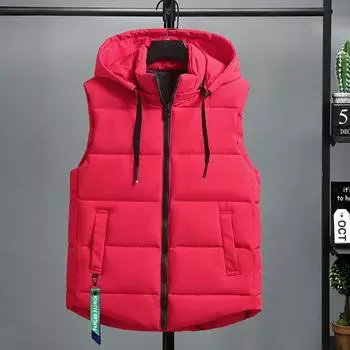 Пуховой хлопковый жилет, мужской осенне-зимний жилет больших размеров, теплый жилет, мужская куртка без рукавов с капюшоном, комбинезоны, зимняя одежда для мужчин L чёрный