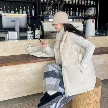 Пуховой жилет, женский короткий осенне-зимний свободный верх, хлопковое пальто, жилет M чёрный