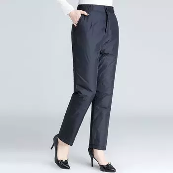 Пуховые брюки, женская верхняя одежда, свободные для пожилых людей, теплые утепленные хлопковые брюки больших размеров, осень-зима, прямые брюки для мам с высокой талией M чёрный