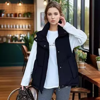 Пуховые изделия, жилеты женские, теплый и утепленный свободный короткий жилет, куртка. M сине серый