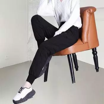 Пуховые штаны женские модные штаны на гусином пуху зима 2024 новые модные термоштаны с высокой талией куртка XS155/64A чёрный