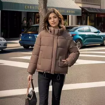Пуховые женские короткие осенние и зимние куртки корейской версии свободные новые куртки M темно-коричневого