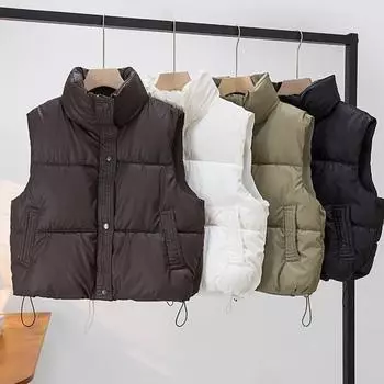 Пуховый хлопковый жилет для женщин, короткий, маленький, ароматный, без рукавов, хлопковый жилет, куртка, куртка Tide M коричневый