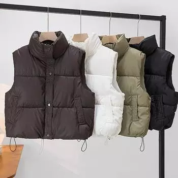 Пуховый хлопковый жилет для женщин, короткий, маленький, ароматный, без рукавов, хлопковый жилет, куртка, куртка Tide XXL чёрный