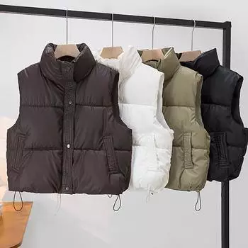 Пуховый хлопковый жилет женский осенне-зимний новый короткий хлопковый жилет без рукавов Xiaoxiangfeng жилет куртка прилив M чёрный