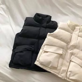 Пуховый хлопок не модный зимний новый свободный универсальный хлеб одежда короткий жилет куртка M чёрный